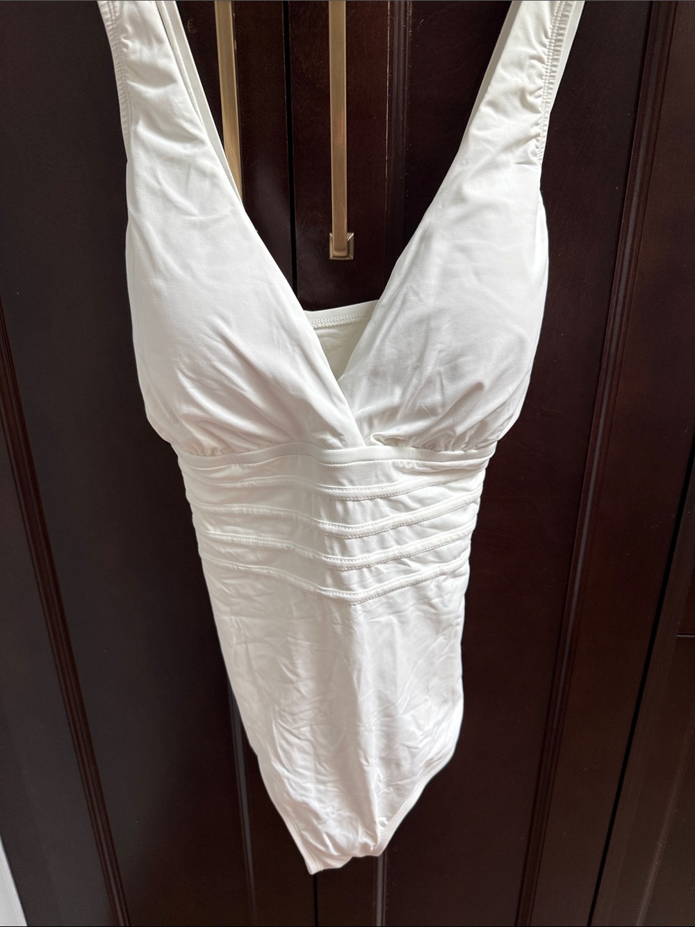 La Blanca White V-Neck One-Piece Swimsuit